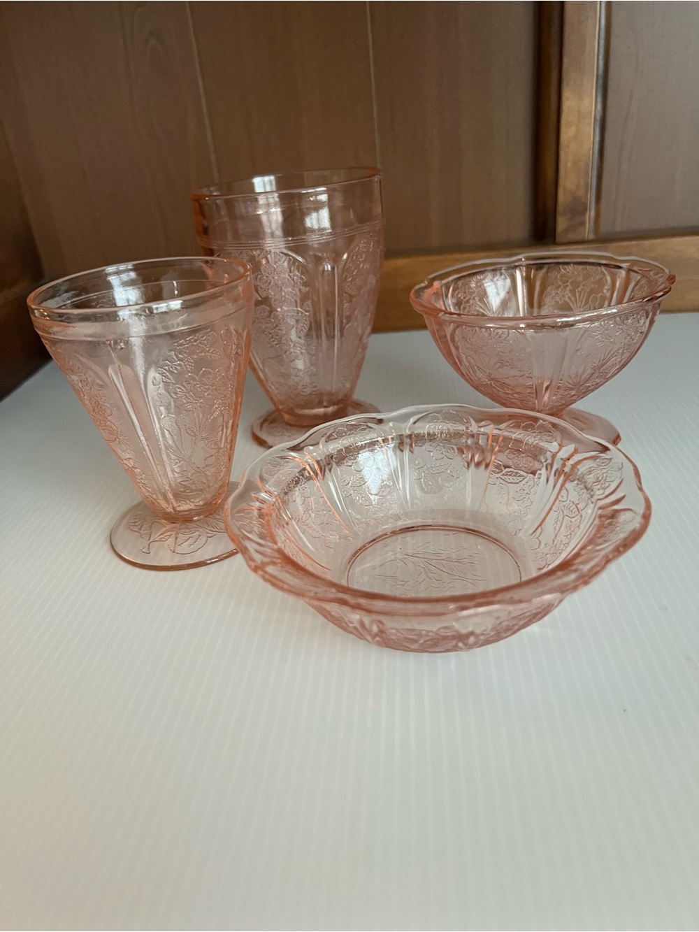 4 piece Vintage Depression Glass Pink Jeanette Cherry Blossom pattern